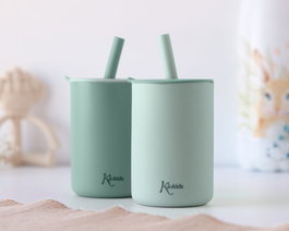 KioKids Vaso con Pajita en Silicona Sage para Bebé +6 Meses 180ml Ecológico