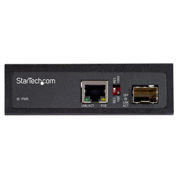StarTech Conversor de Medios Ethernet Industrial PoE+ SFP a RJ45 60W