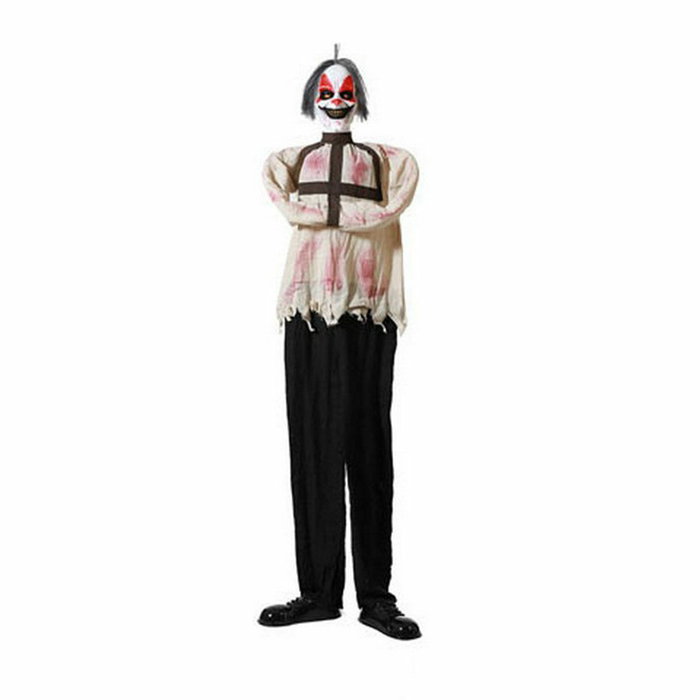 Esqueleto Colgante de Halloween 160 cm con Túnica Roja, Pelo Negro, Luz y Sonido con Sensor de Movimiento