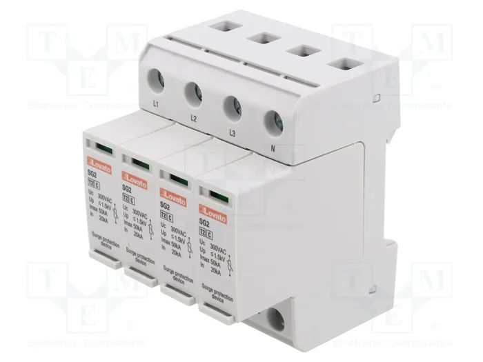 LOVATO ELECTRIC Limitador de sobretensiones Tipo 2 de 4 polos, 20kA, 240VAC LOVATO ELECTRIC Limitador de sobretensiones Tipo 2 de 4 polos, 20kA, 240VAC