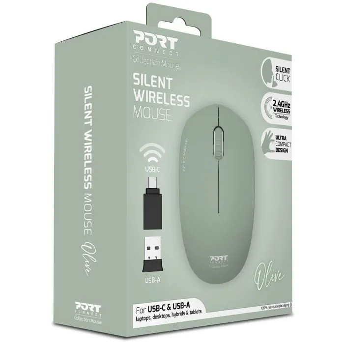 Port Designs Ratón Inalámbrico Colección II 900543, 2.4 GHz, Verde Oliva