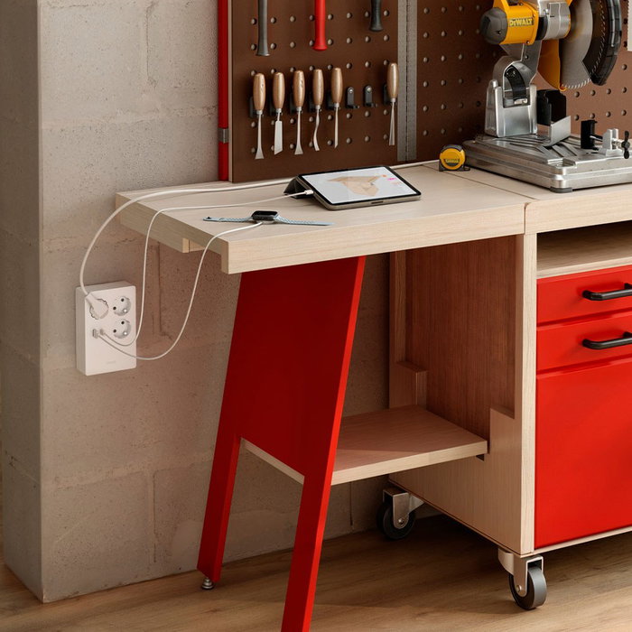 Simon Base múltiple Multifix con 3 tomas Schuko y 2 USB A/C, blanca