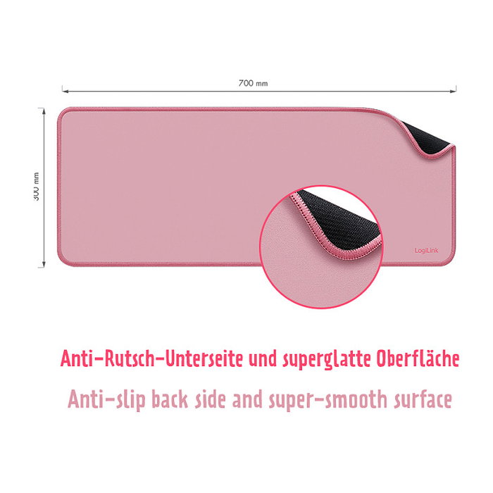 LogiLink Desk Mat 700 x 300 mm, rosa
