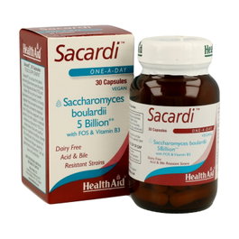 Health Aid Sacardi 30 cápsulas - Saccharomyces Boulardii con FOS y Vitamina B3