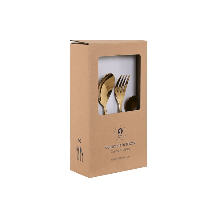 DKD Home Decor Set de Cubertería Chic Mision de 16 Piezas en Acero Inoxidable Dorado