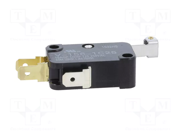 Aratas (Formerly Omron Components) Microconmutador SNAP ACTION SPDT 15A/250VAC V1561C25 Aratas (Formerly Omron Components) Microconmutador SNAP ACTION SPDT 15A/250VAC V1561C25