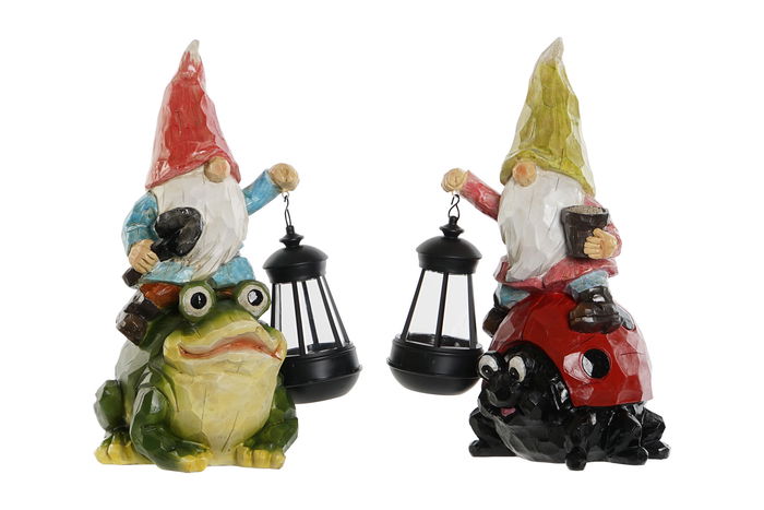 DKD Home Decor Decoración Luminosa LED Solar Gnomo Verde Rojo Multicolor 2 Unidades 17.8 x 32 x 20 cm