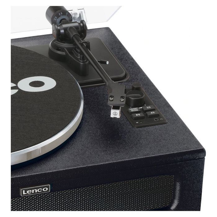 Lenco LS-430BK Tocadiscos de tracción por correa con Bluetooth 5.0 y Altavoces, 33/45 RPM, Imitación Piel, Negro