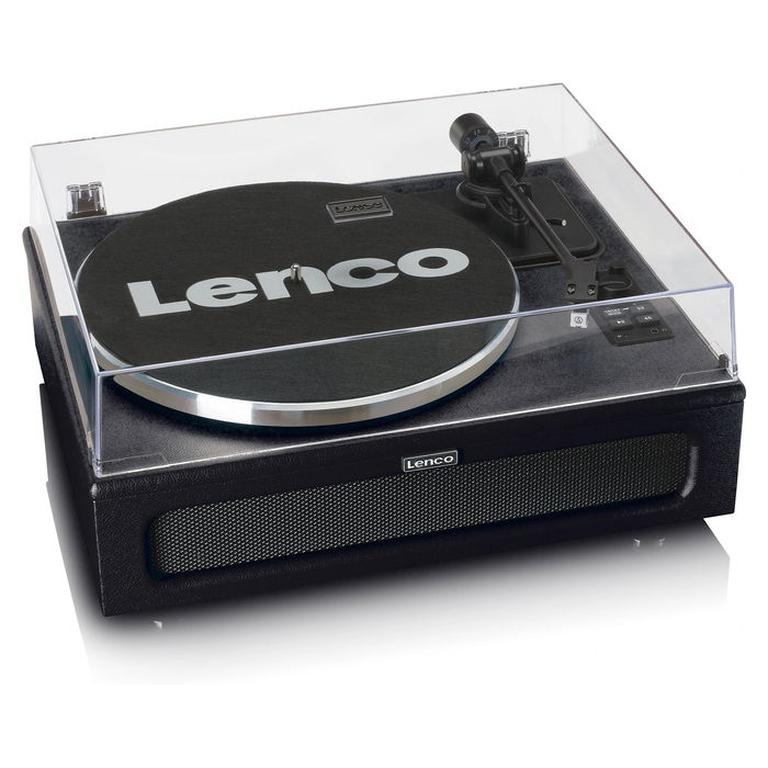 Lenco LS-430BK Tocadiscos de tracción por correa con Bluetooth 5.0 y Altavoces, 33/45 RPM, Imitación Piel, Negro