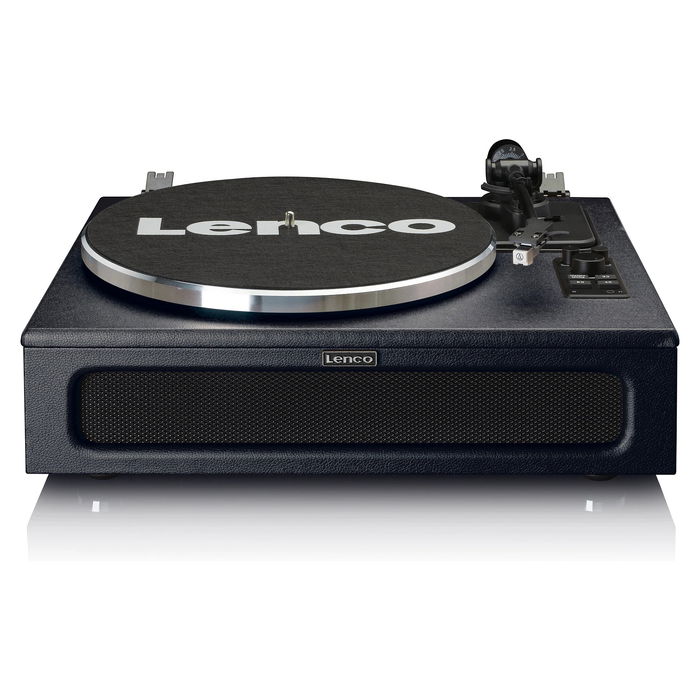 Lenco LS-430BK Tocadiscos de tracción por correa con Bluetooth 5.0 y Altavoces, 33/45 RPM, Imitación Piel, Negro