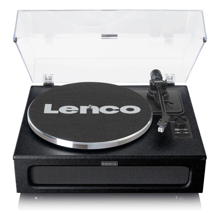Lenco LS-430BK Tocadiscos de tracción por correa con Bluetooth 5.0 y Altavoces, 33/45 RPM, Imitación Piel, Negro