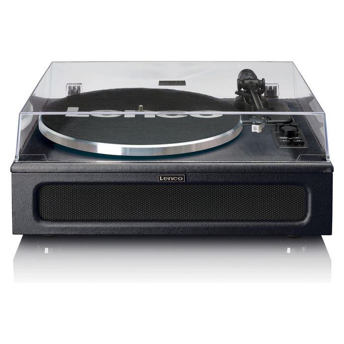Lenco LS-430BK Tocadiscos de tracción por correa con Bluetooth 5.0 y Altavoces, 33/45 RPM, Imitación Piel, Negro
