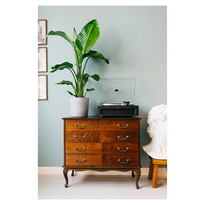 Lenco LS-430BK Tocadiscos de tracción por correa con Bluetooth 5.0 y Altavoces, 33/45 RPM, Imitación Piel, Negro