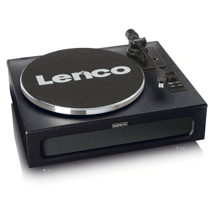 Lenco LS-430BK Tocadiscos de tracción por correa con Bluetooth 5.0 y Altavoces, 33/45 RPM, Imitación Piel, Negro
