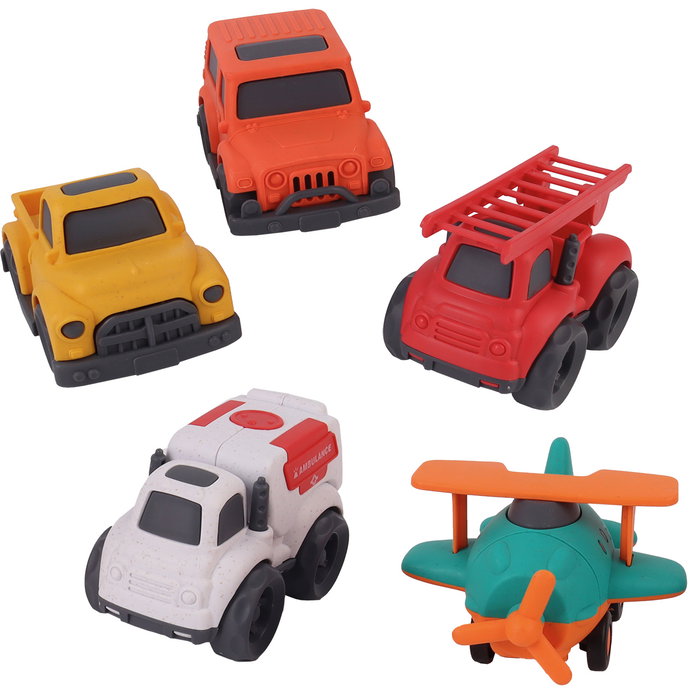 Tachan Set 5 Vehiculos Eco Bio T01044 Fabricados con Paja de Trigo Juguetes Sostenibles +18 Meses