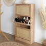 Home Deco Factory Zapatero Bali 3 Puertas Madera y Ratán Entrada Hogar Capacidad 18 Pares 60x24x113 cm