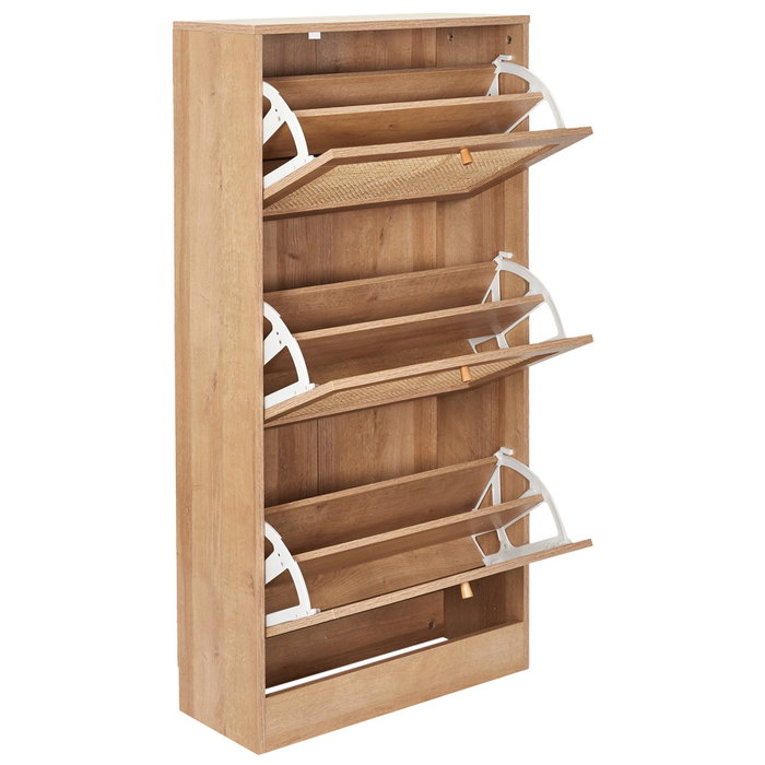 Home Deco Factory Zapatero Bali 3 Puertas Madera y Ratán Entrada Hogar Capacidad 18 Pares 60x24x113 cm