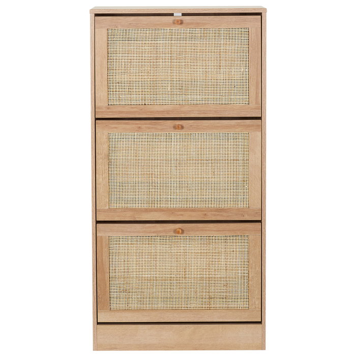 Home Deco Factory Zapatero Bali 3 Puertas Madera y Ratán Entrada Hogar Capacidad 18 Pares 60x24x113 cm