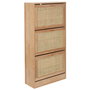 Home Deco Factory Zapatero Bali 3 Puertas Madera y Ratán Entrada Hogar Capacidad 18 Pares 60x24x113 cm