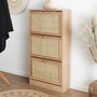 Home Deco Factory Zapatero Bali 3 Puertas Madera y Ratán Entrada Hogar Capacidad 18 Pares 60x24x113 cm