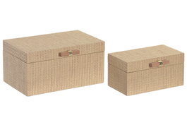DKD Home Decor Set de 2 Cajas de Madera Natural 26x18x13,3 cm
