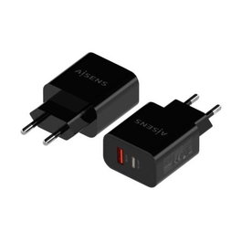 AISENS Cargador de Pared 20W con 1xUSB-C PD3.0 y 1xUSB-A QC3.0, Negro
