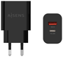 AISENS Cargador de Pared 20W con 1xUSB-C PD3.0 y 1xUSB-A QC3.0, Negro