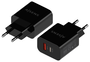 AISENS Cargador de Pared 20W con 1xUSB-C PD3.0 y 1xUSB-A QC3.0, Negro