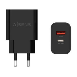 AISENS A110-0682 Cargador USB Pared 20W 2 Puertos USB-C PD3.0 y USB-A QC3.0 Negro
