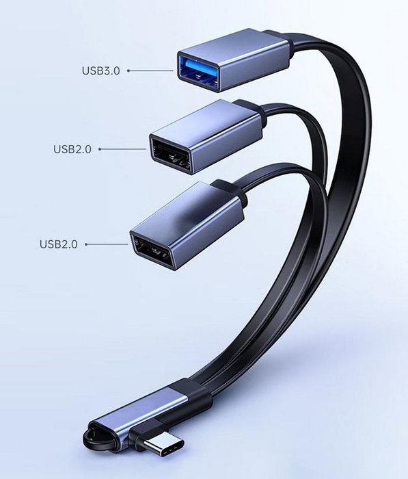 MicroConnect Cable divisor USB-C en ángulo a USB 2.0 + USB 2.0 + USB 3.0 Negro