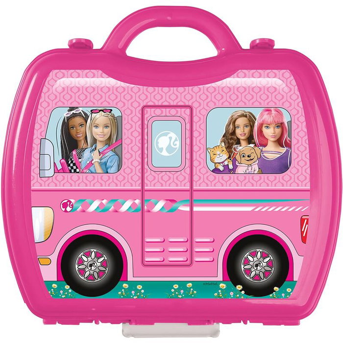 MATTEL Playset Glamping Barbie con más de 20 piezas para juego de rol, funda de viaje incluida, edad +3 años