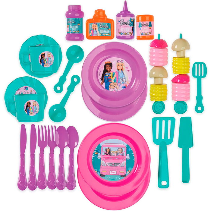 MATTEL Playset Glamping Barbie con más de 20 piezas para juego de rol, funda de viaje incluida, edad +3 años