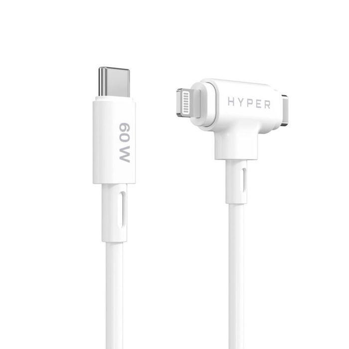 HYPER HyperJuice Cable USB 2.0 USB-C a USB-C y Lightning de 1.5 Metros para Carga de Dispositivos, Blanco HYPER HyperJuice Cable USB 2.0 USB-C a USB-C y Lightning de 1.5 Metros para Carga de Dispositivos, Blanco