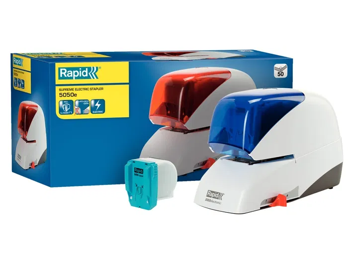 Rapid Grapadora Eléctrica 5050e, Capacidad 50 Hojas, Usa Cassette Grapas, Color Azul
