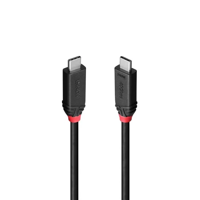 Lindy 37001 Cable USB4 Gen 3x2 USB-C a USB-C 40 Gb/s, 240W, 1m, Negro, Macho a Macho