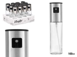 Vivalto Aceitera Vidrio 100 ml con Difusor, Transparente/Acero, 4.5x17x4.5 cm (Set de 24)
