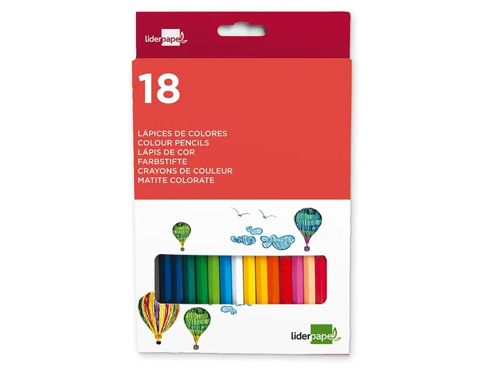 Liderpapel Lápices de Colores Escolares Caja 18 Unidades Colores Surtidos Mina Extrarresistente