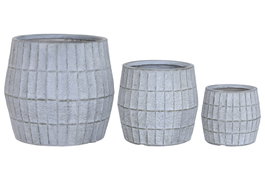 DKD Home Decor Set de 3 Maceteros de Magnesia y Fibra de Vidrio Gris 50x50x50 cm