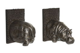 DKD Home Decor Sujetalibros Colonial 2 Piezas 11 x 17 x 15 cm Resina Plateado Marron