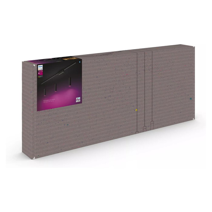 Philips Hue Perifo Kit Base Techo 3 Pendientes Inteligente Blanco y Color Ambiance, Bluetooth/Zigbee, Negro, LED, IP20, 8719514407725