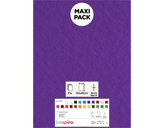 Innspiro Fieltro Acrílico Lila Fuerte 30x45cm 2mm Pack de 10 Innspiro Fieltro Acrílico Lila Fuerte 30x45cm 2mm Pack de 10