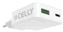Celly SLIMTC1C1A45WWH Cargador 45W con Carga Rápida, 1 Puerto USB-C + 1 USB-A, Compatible con Portátil, Smartphone y Tableta, Blanco