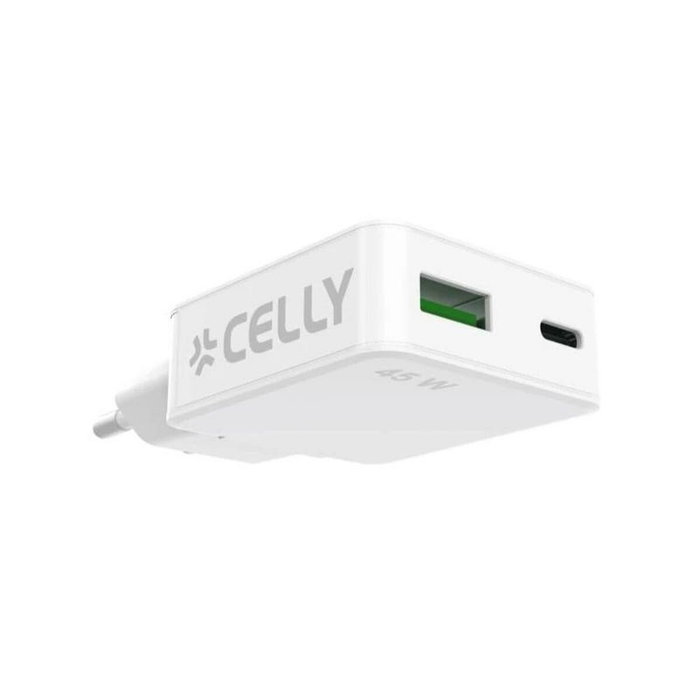 Celly Cargador 45W con 1 USB-C y 1 USB-A Blanco Celly Cargador 45W con 1 USB-C y 1 USB-A Blanco