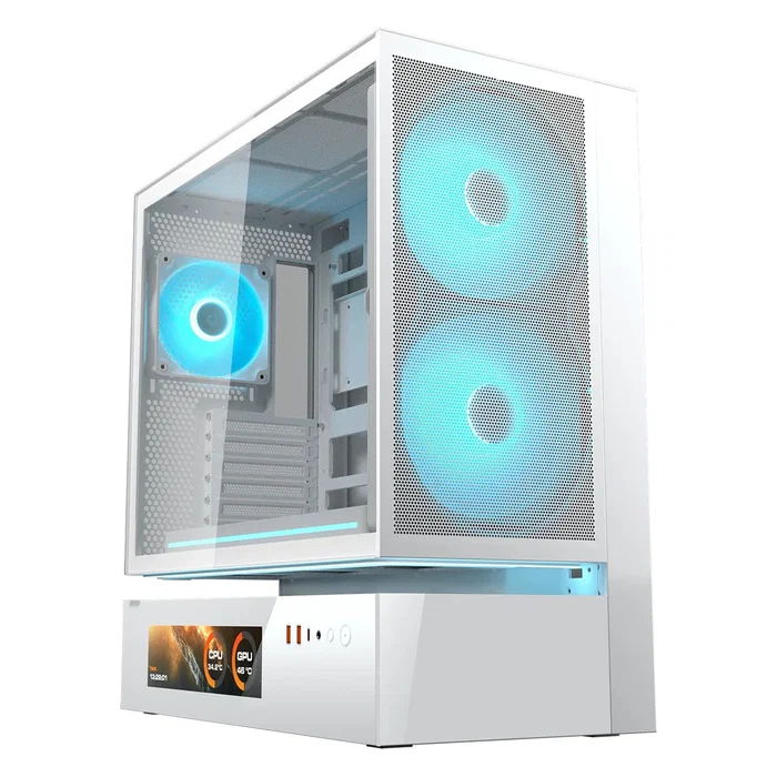 Cougar CGR-2DA4W-MV Caja Torre Media ATX Mesh Vision Blanco para Gaming, con Panel de Cristal Templado, RGB y Ventiladores incluidos
