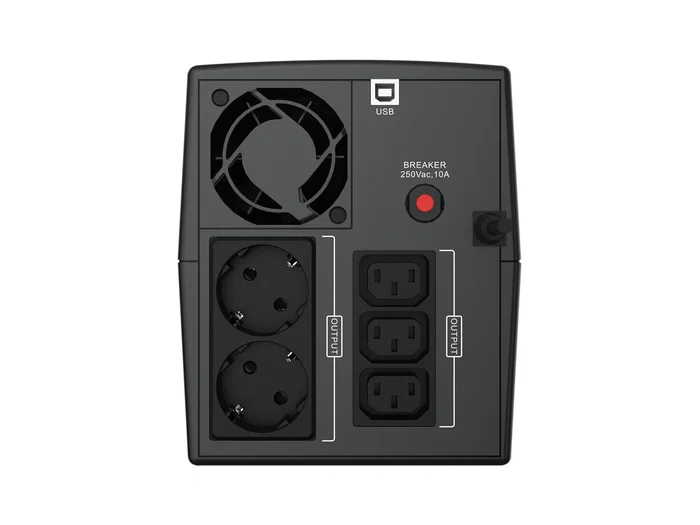 Conceptronic ZEUS03EM SAI/UPS 1200VA 720W Línea Interactiva, Compacto, 5 Salidas AC (2 Schuko + 3 IEC), Protección Puerto LAN/Modem, Negro