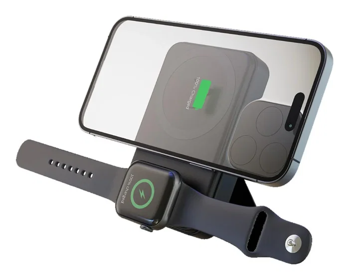 Celly MAGPBW10000BK Batería Externa 10000 mAh con Carga Inalámbrica y Compatibilidad MagSafe para Teléfono y Smartwatch - Negro