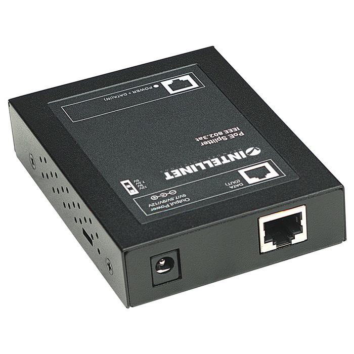 Intellinet PoE+ Splitter IEEE802.3at Gigabit, Salida DC 5/7.5/9/12V, 25.4W, Negro, Metal, Certificado FCC/CE