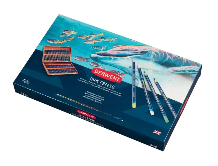 Derwent Lápices de Colores Inktense Solubles en Agua Caja de Madera 72 Unidades Colores Surtidos