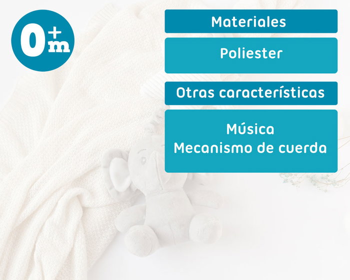 KioKids Dolci Amici Peluche Elefante Musical Gris para Cuna +0 Meses