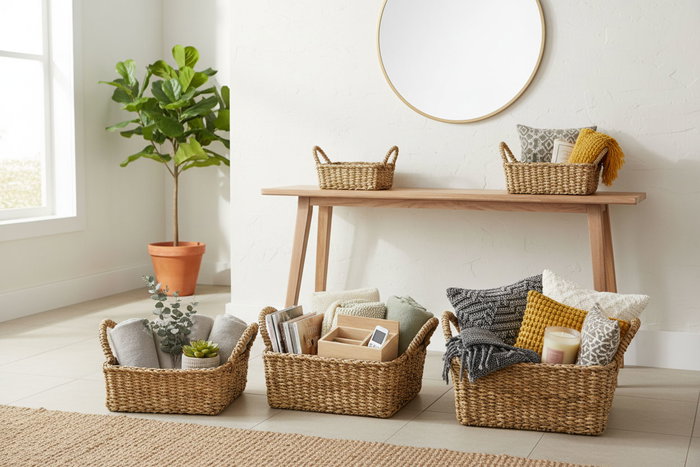 Inde Set 3 Cestas Cuadradas con Asas 25 cm, 20 cm, 16 cm (8 Unidades)
